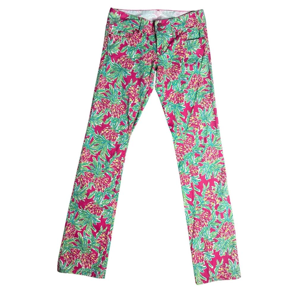 Lilly Pulitzer Worth Straight Jean‎ Orchid Pink Spike The Punch Pineapple Size 2 - Picture 2 of 8